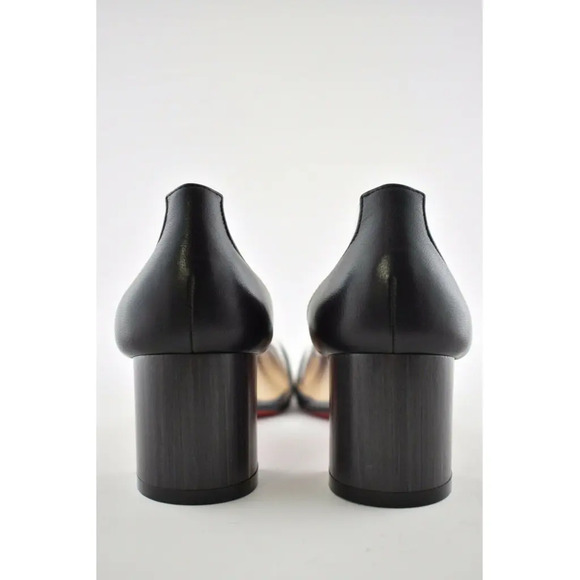 Christian Louboutin Grandola 55 Black Leather PVC Bois Block Heel Sandal Pump 37 - Picture 11 of 12